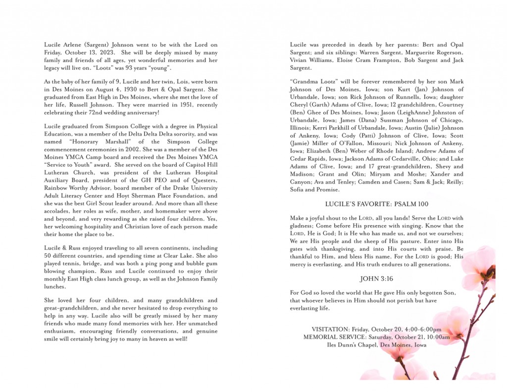 Lucile Johnson Obituary, Des Moines, Iowa :: Iles Funeral Homes